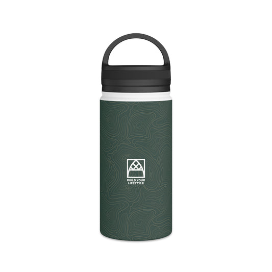 Arched Cabins LLC "Build Your Lifestyle" Topographic Stainless Steel Water Bottle, Handle Lid
