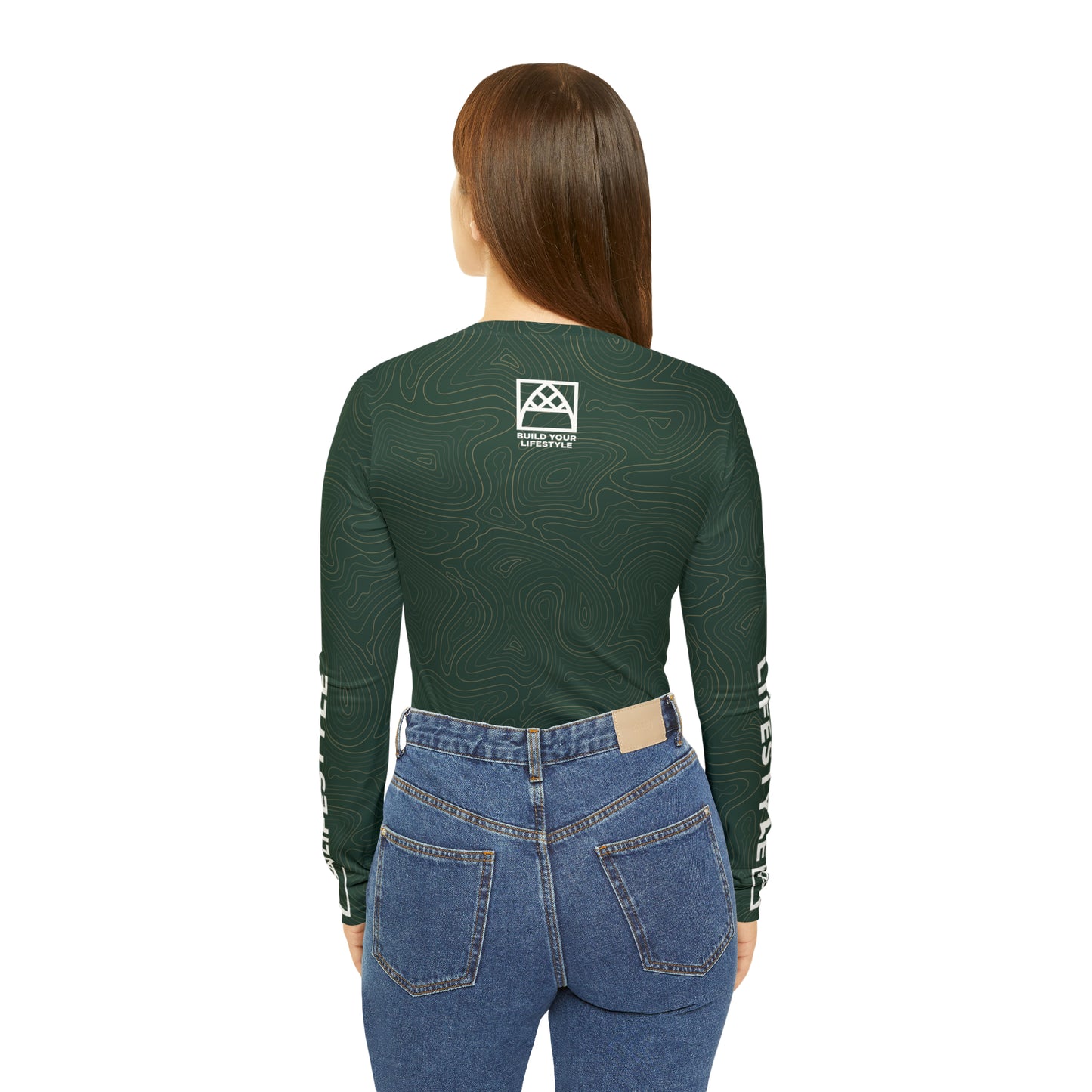 Arched Cabins LLC Topographic "Build Your Lifestyle" Women's Long Sleeve V-neck Shirt