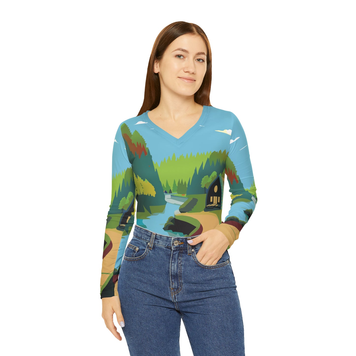 Arched Cabins LLC "Summer Season of Giving" Women's Long Sleeve V-neck Shirt