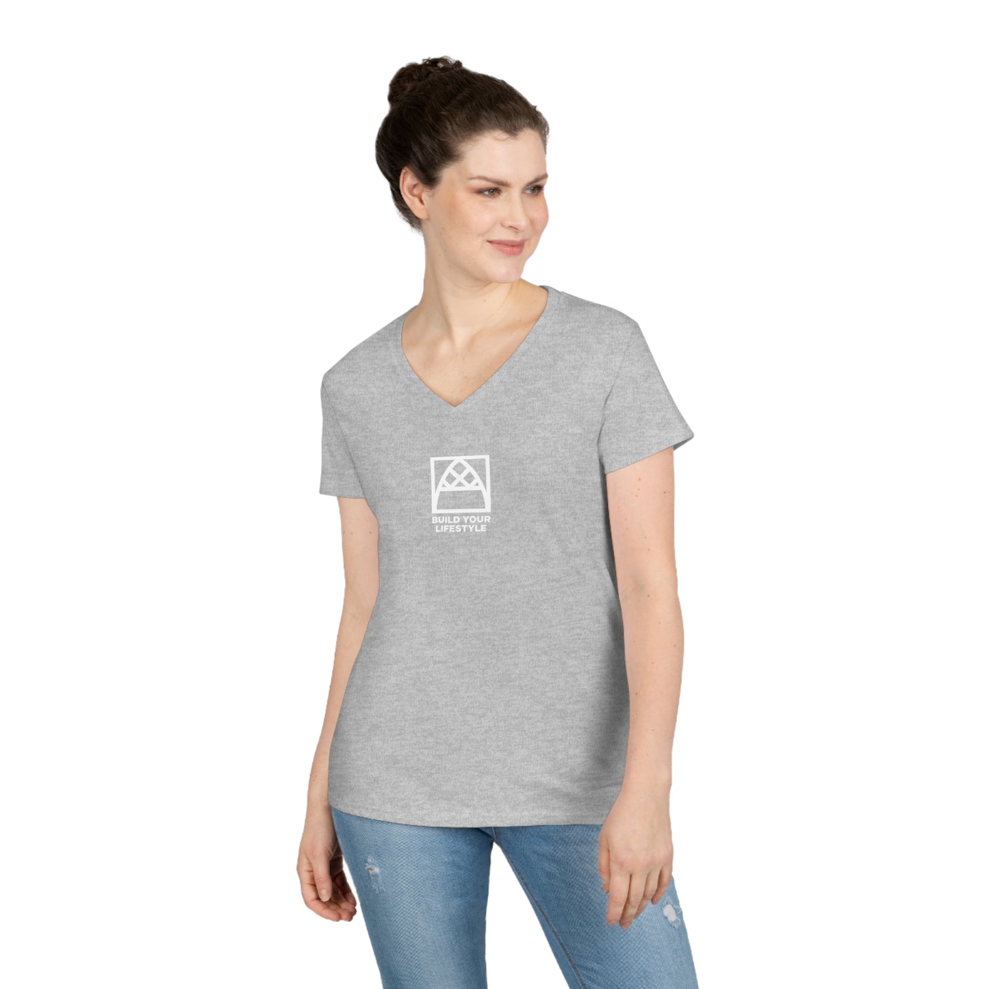 Arched Cabins LLC "Build Your Lifestyle" Ladies' V-Neck T-Shirt